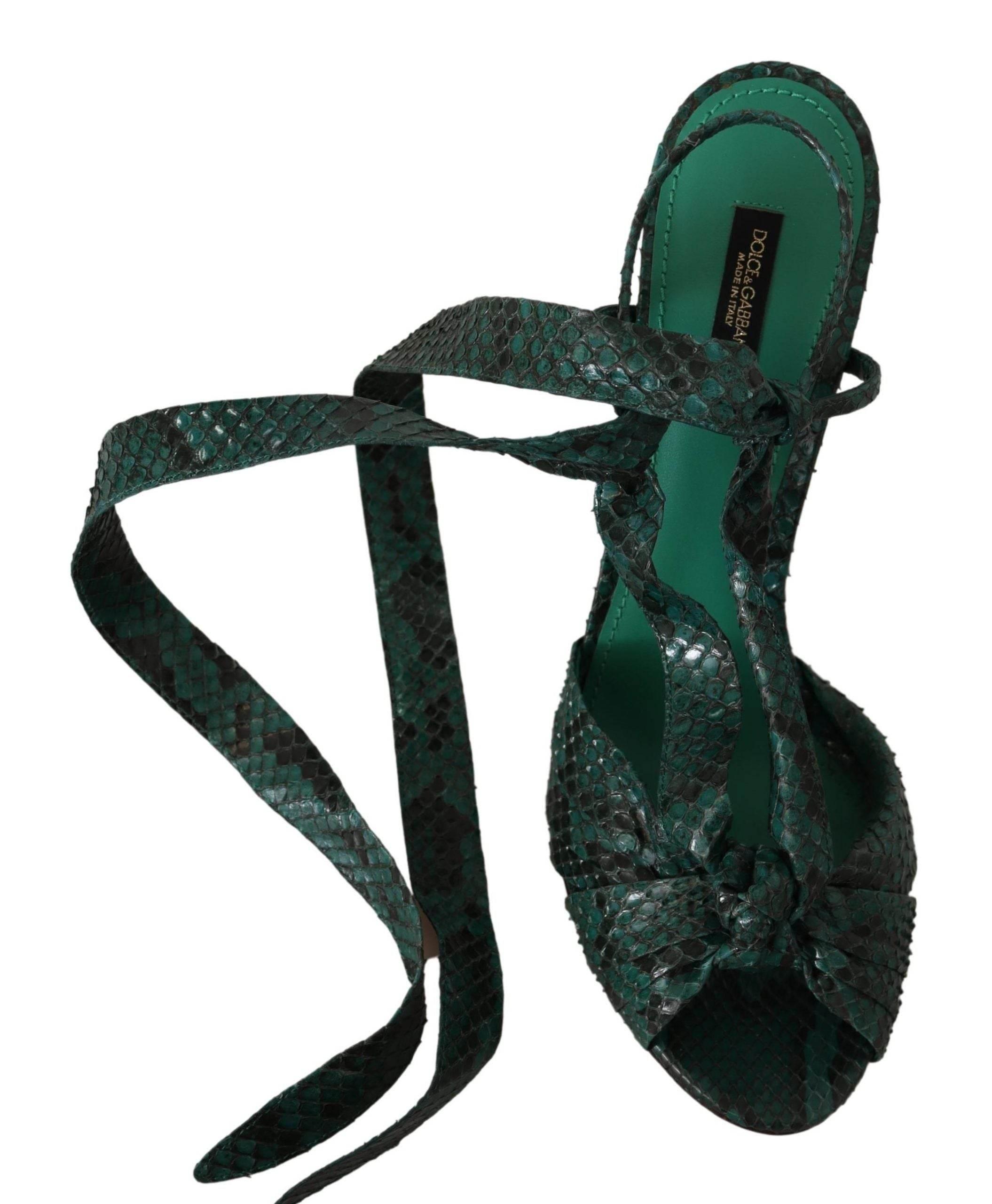 Dolce & Gabbana Elegant Green Python Strappy Heels - Hilstor