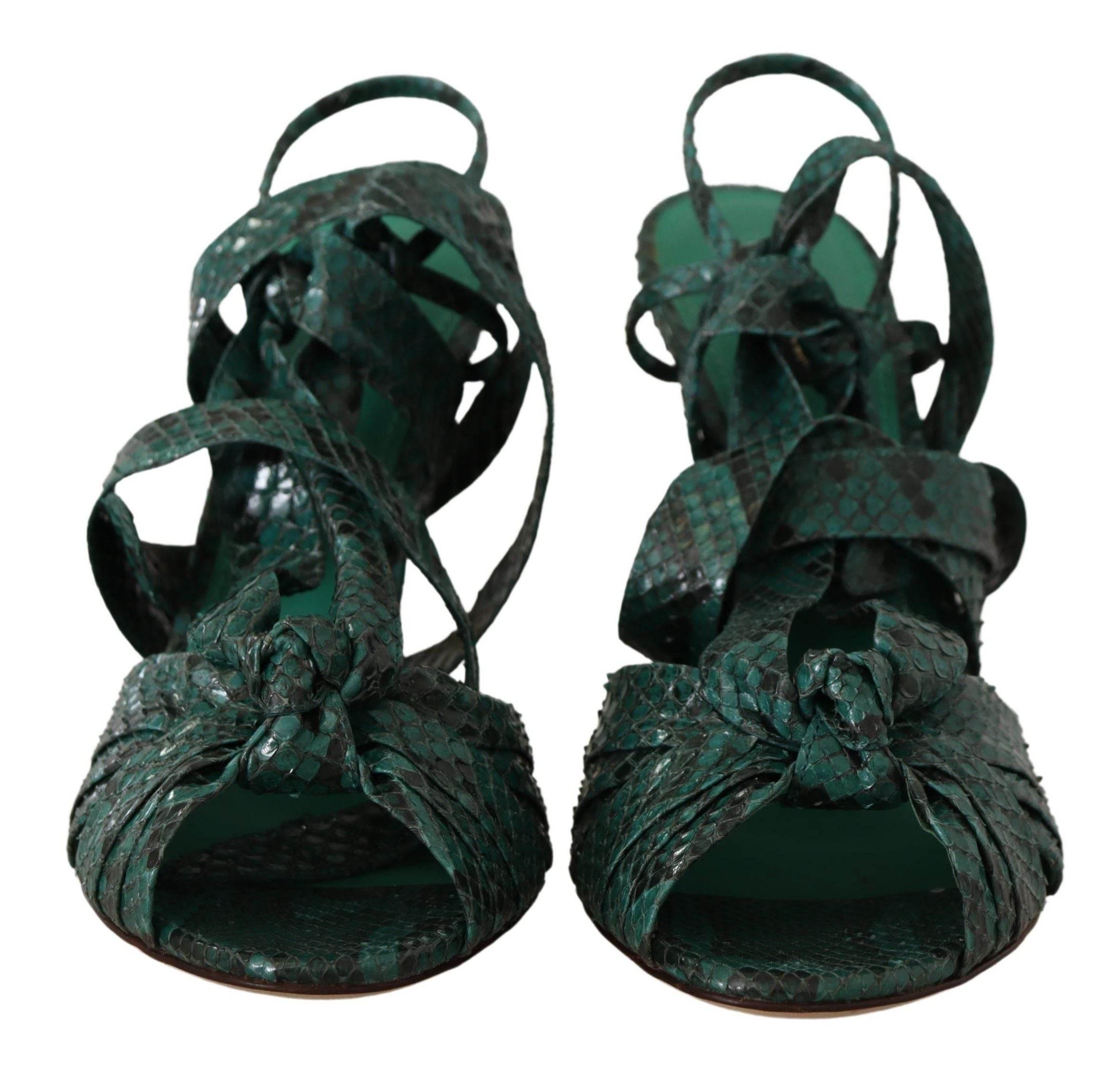 Dolce & Gabbana Elegant Green Python Strappy Heels - Hilstor