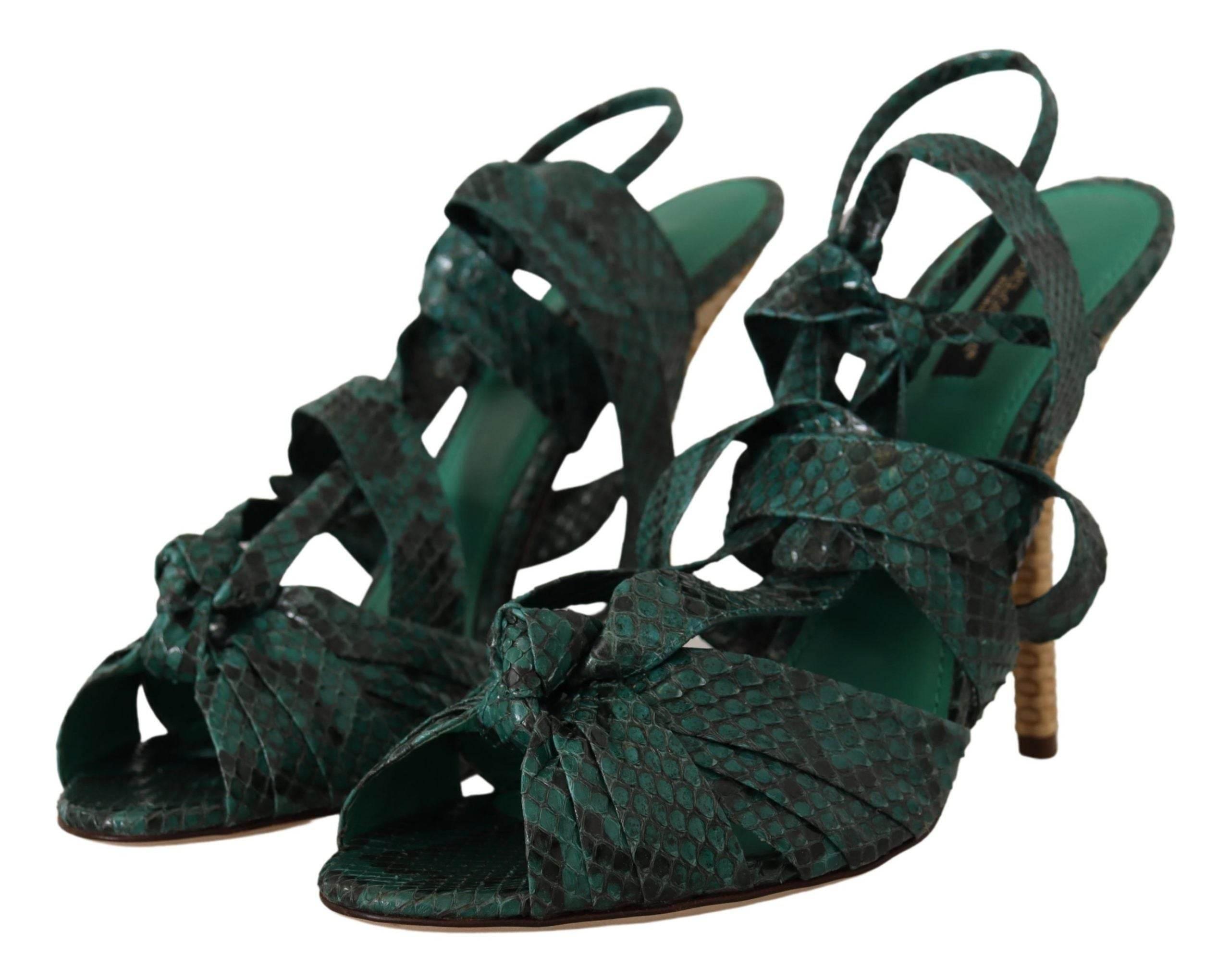 Dolce & Gabbana Elegant Green Python Strappy Heels - Hilstor