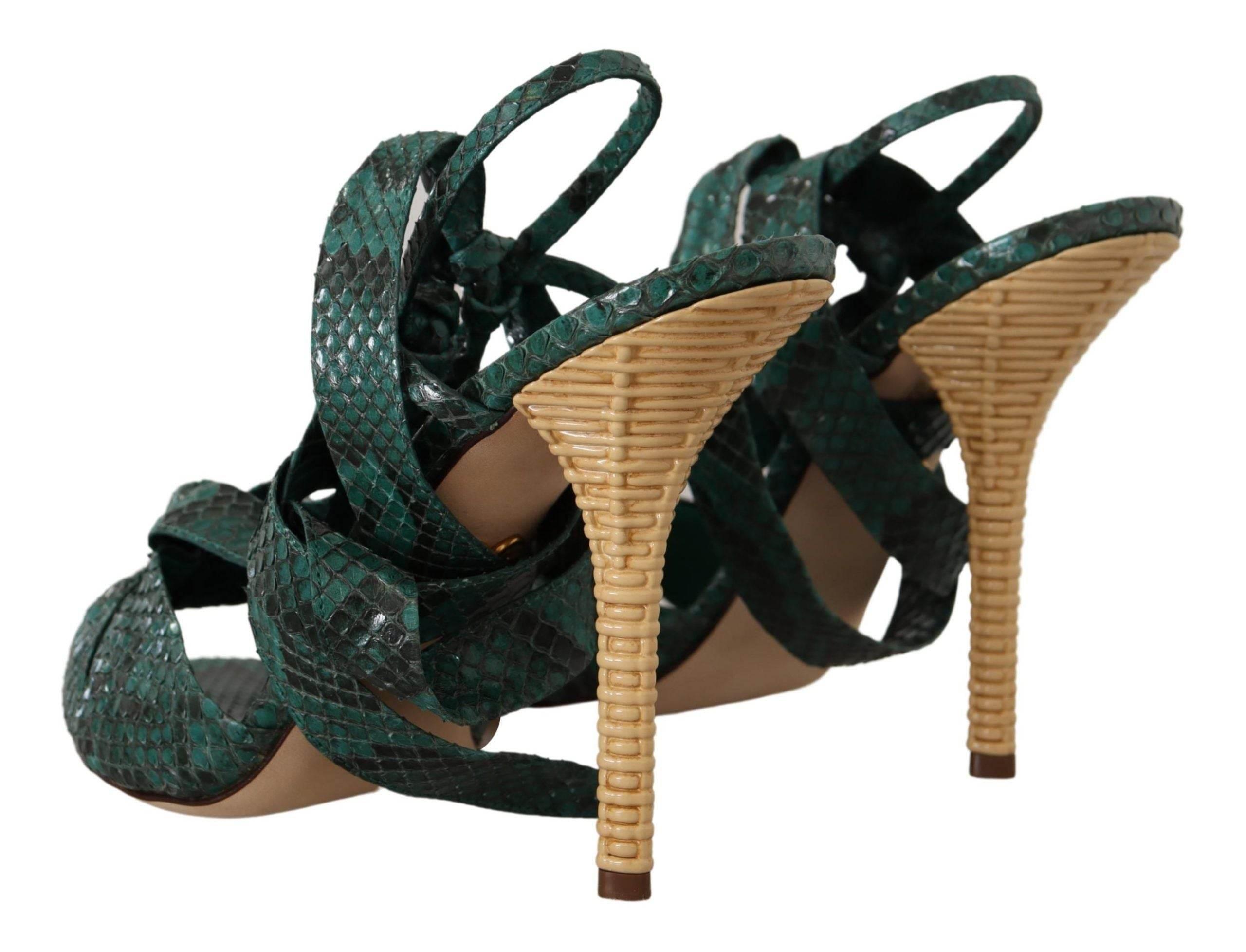 Dolce & Gabbana Elegant Green Python Strappy Heels - Hilstor
