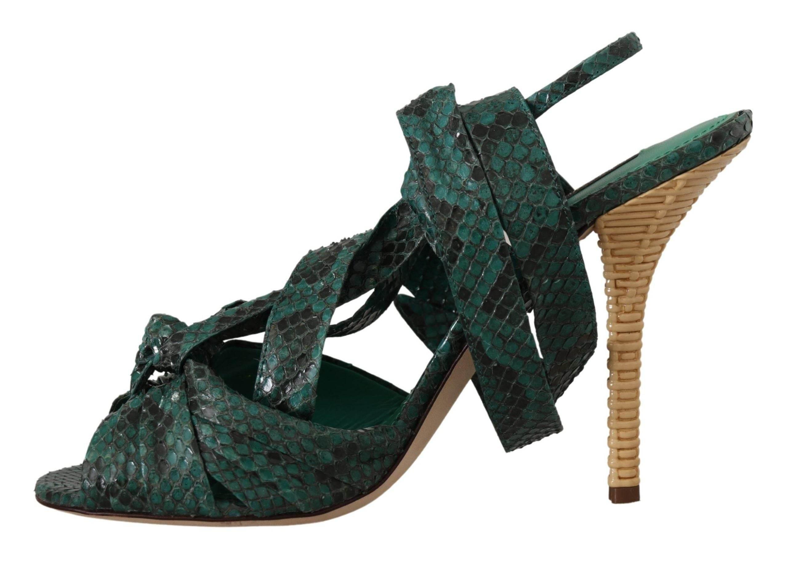 Dolce & Gabbana Elegant Green Python Strappy Heels - Hilstor