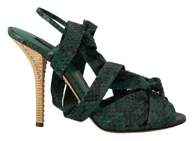 Dolce & Gabbana Elegant Green Python Strappy Heels - Hilstor