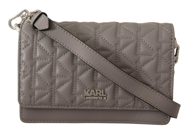 Karl Lagerfeld Elegant Grey Leather Crossbody Bag - Hilstor