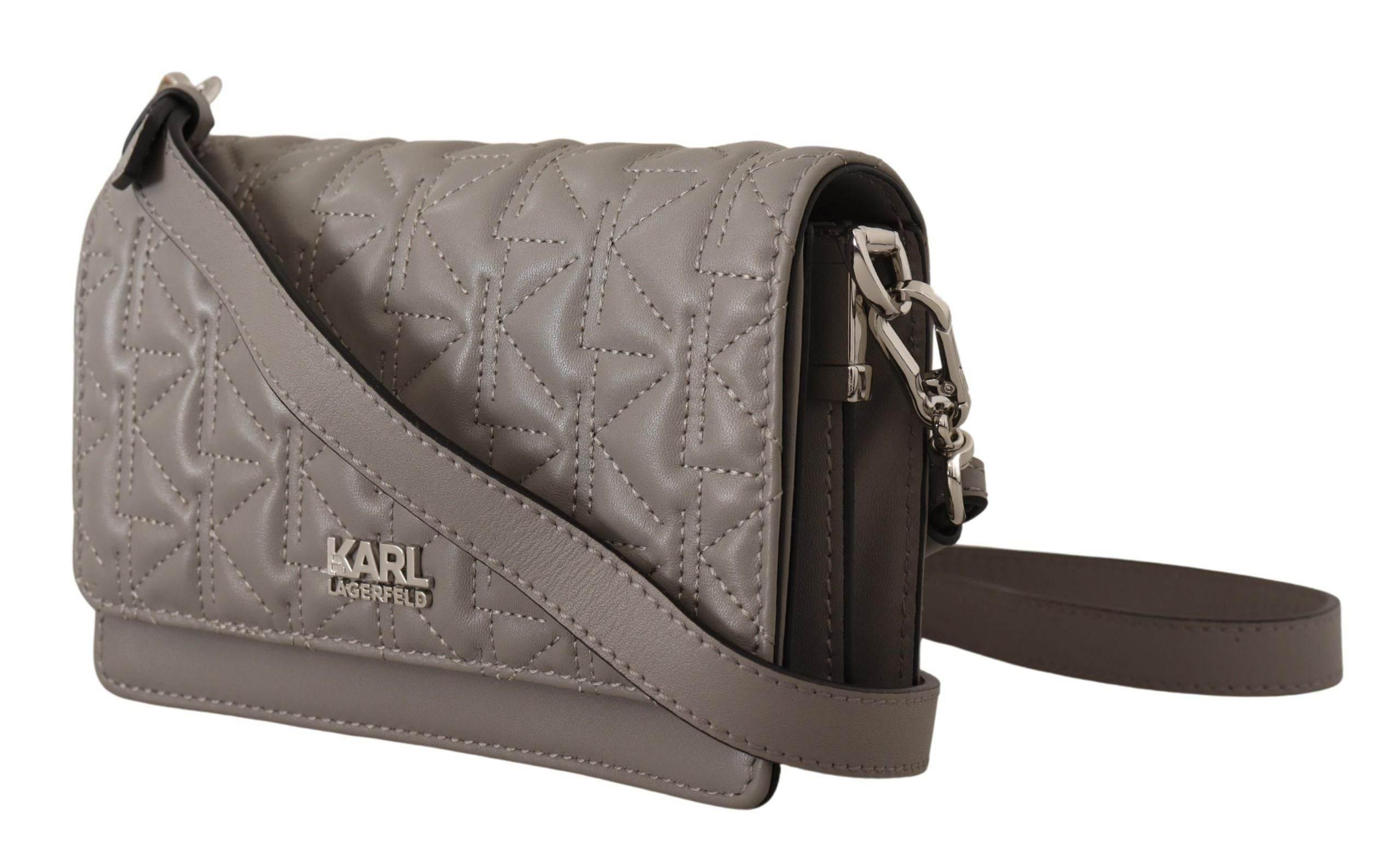Karl Lagerfeld Elegant Grey Leather Crossbody Bag - Hilstor