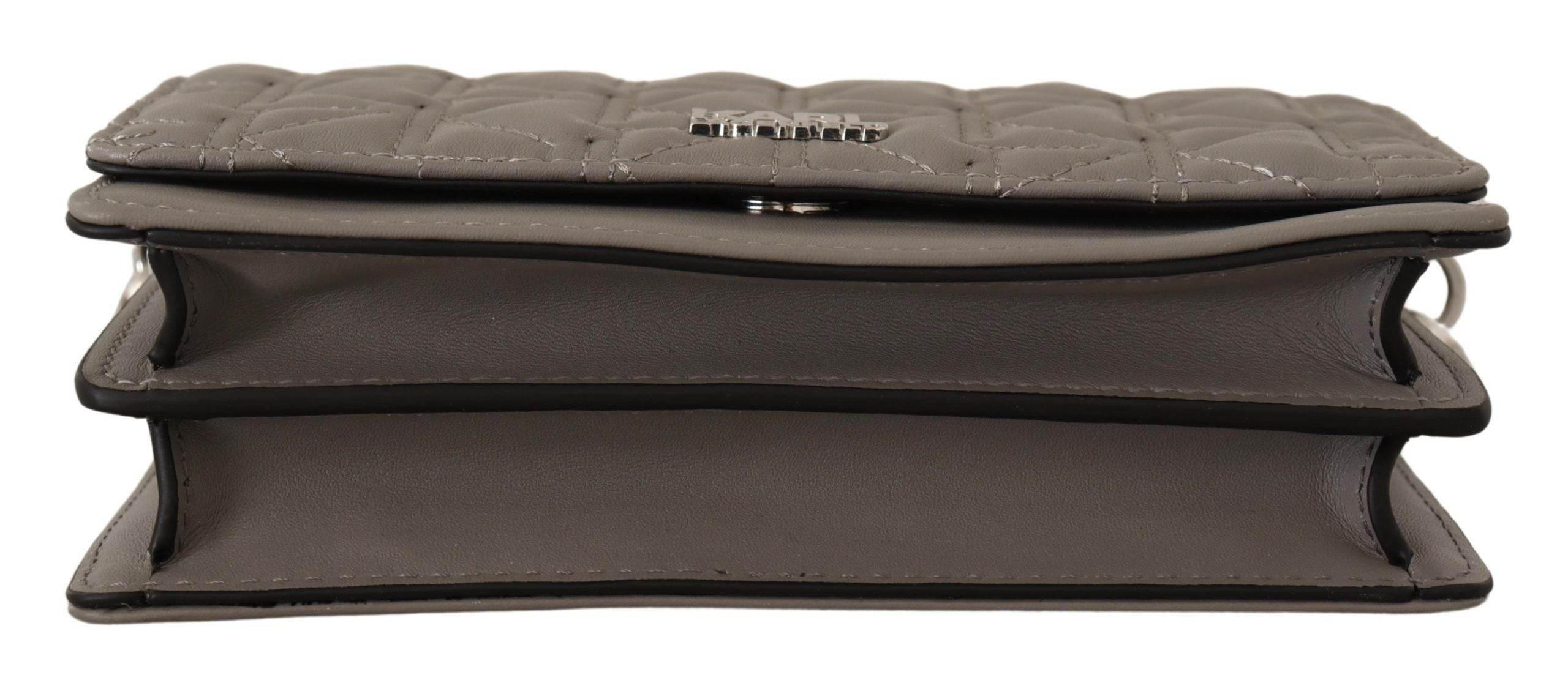 Karl Lagerfeld Elegant Grey Leather Crossbody Bag - Hilstor