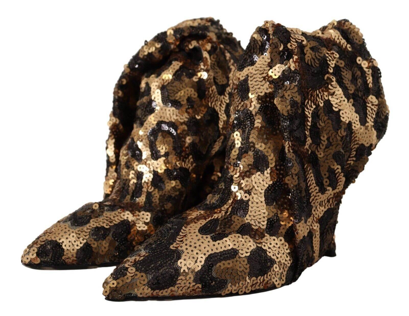 Dolce & Gabbana Elegant Leopard Sequin Knee-High Boots - Hilstor
