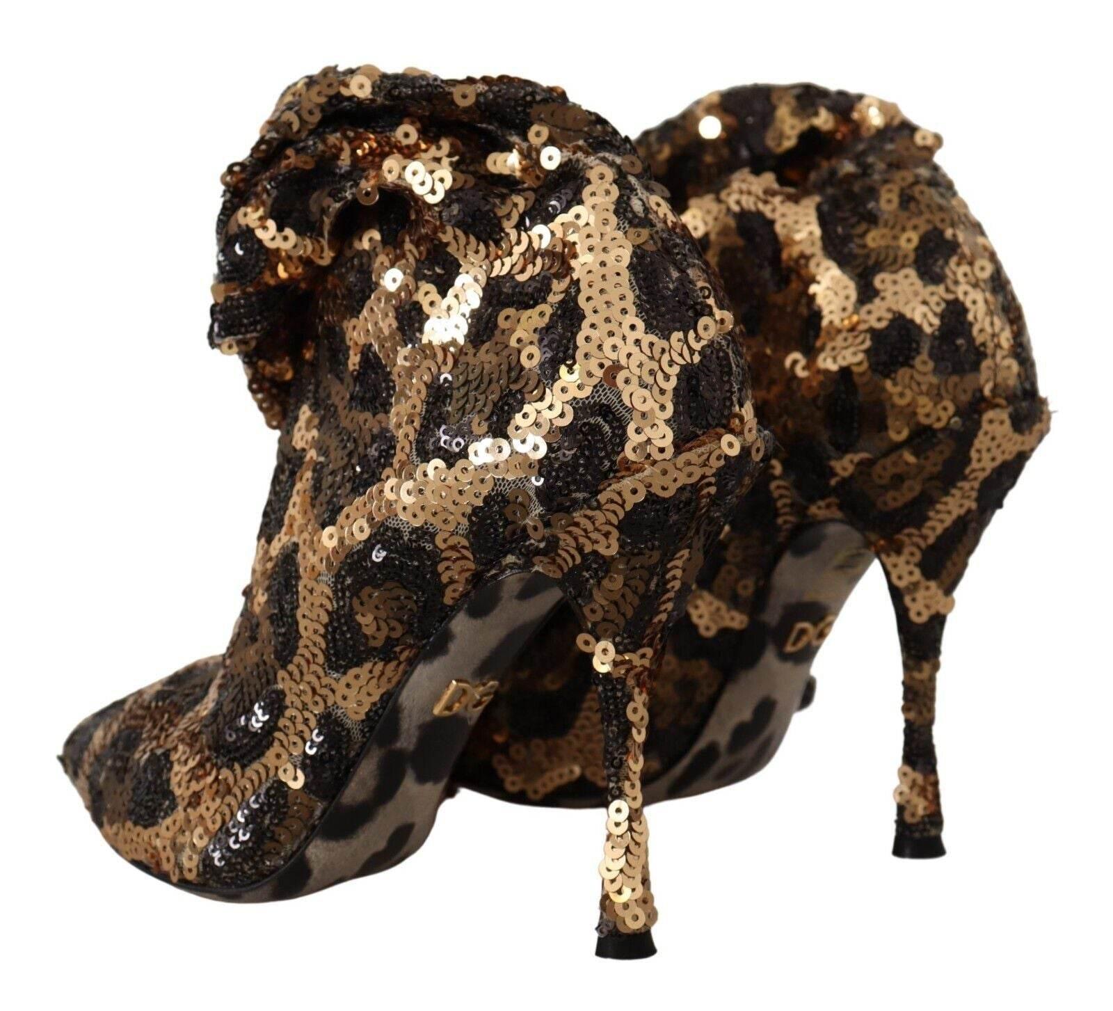 Dolce & Gabbana Elegant Leopard Sequin Knee-High Boots - Hilstor