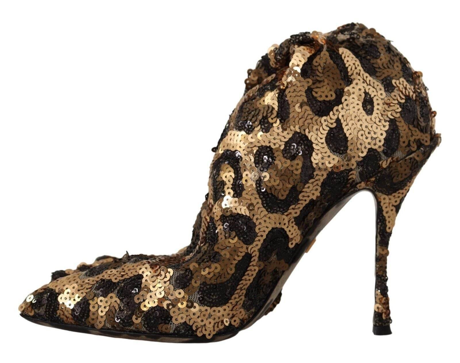 Dolce & Gabbana Elegant Leopard Sequin Knee-High Boots - Hilstor