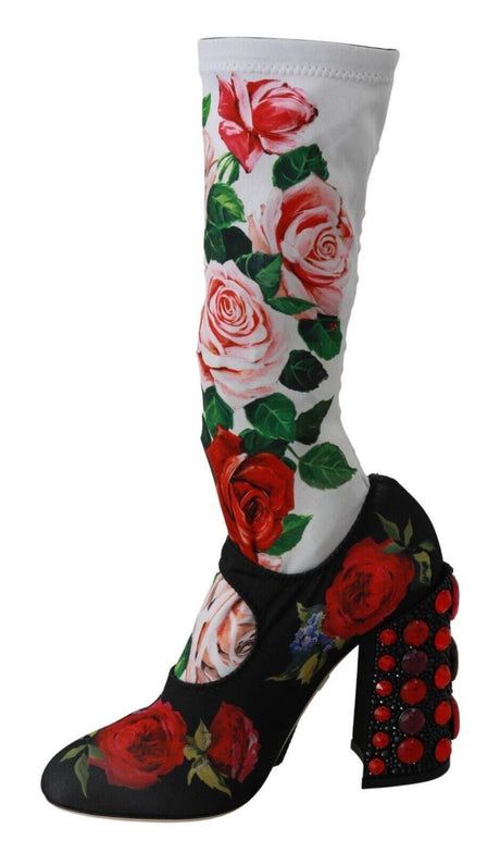 Dolce & Gabbana Floral Embellished Socks Boots - Hilstor