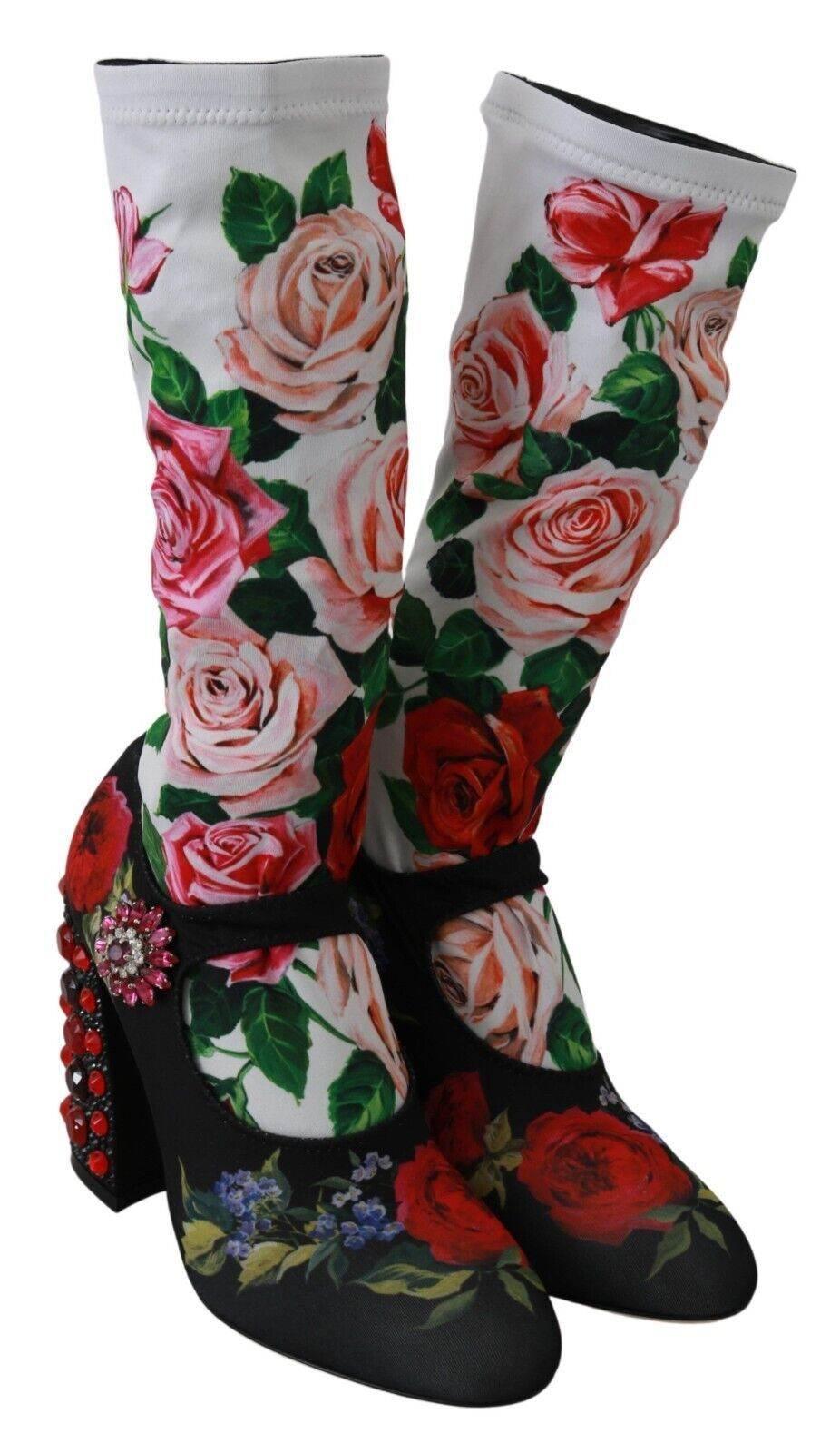 Dolce & Gabbana Floral Embellished Socks Boots - Hilstor