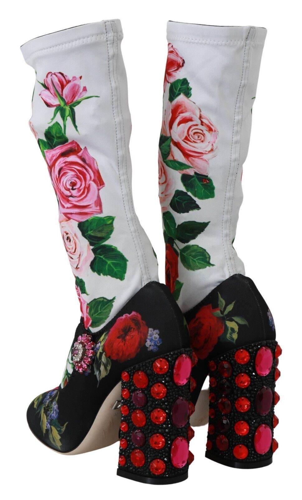Dolce & Gabbana Floral Embellished Socks Boots - Hilstor