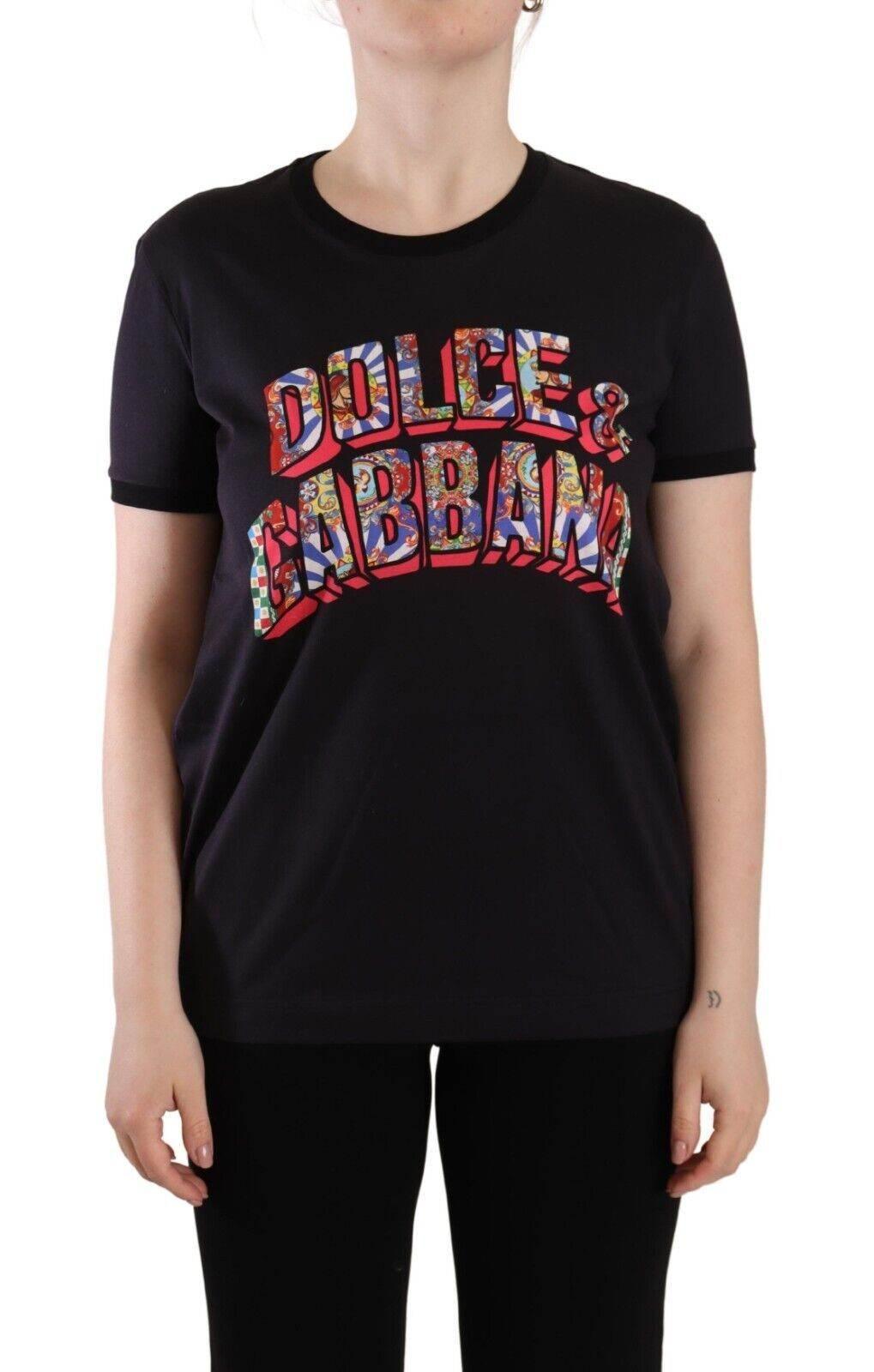 Dolce & Gabbana Black Logo Print Cotton Crew Neck Tee T-shirt - Hilstor