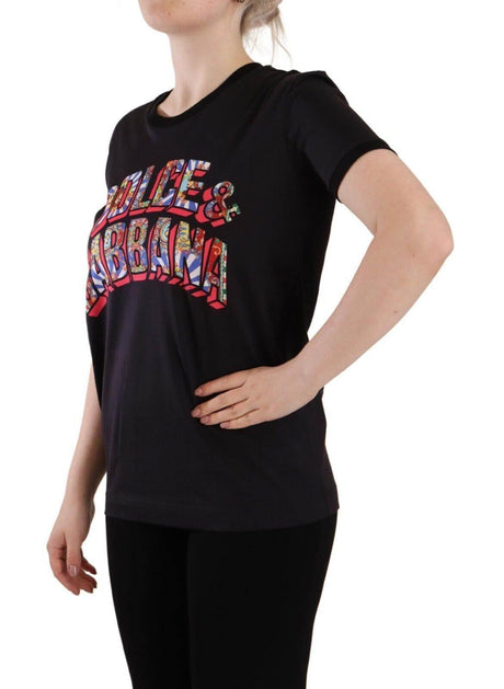 Dolce & Gabbana Black Logo Print Cotton Crew Neck Tee T-shirt - Hilstor