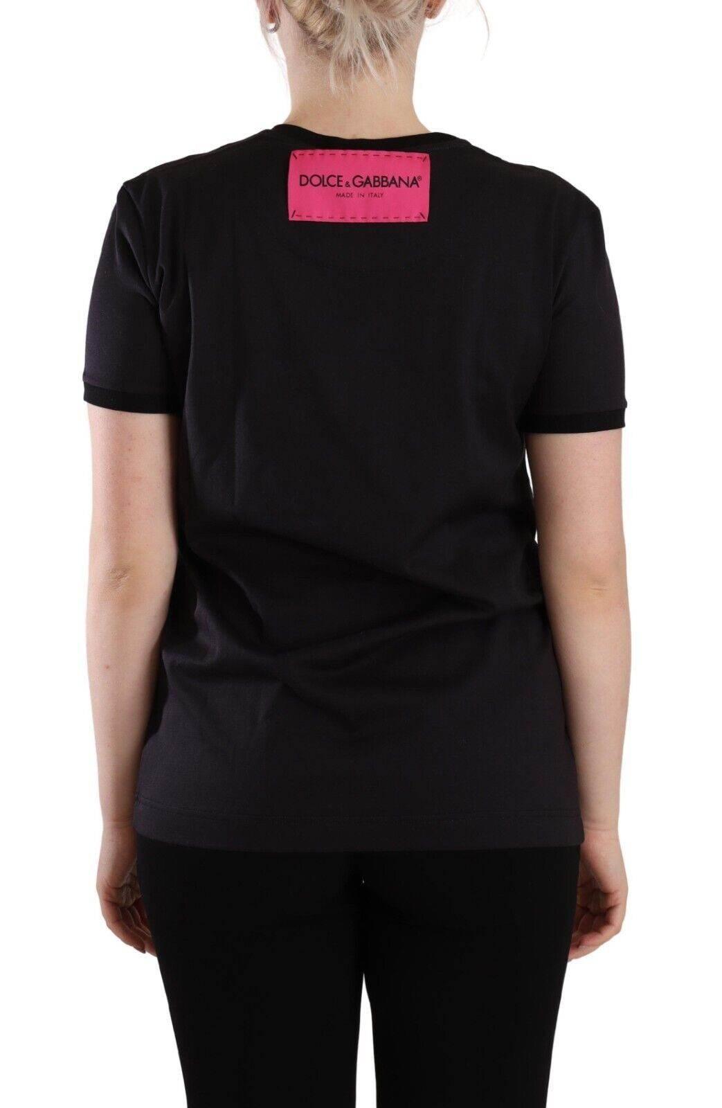 Dolce & Gabbana Black Logo Print Cotton Crew Neck Tee T-shirt - Hilstor