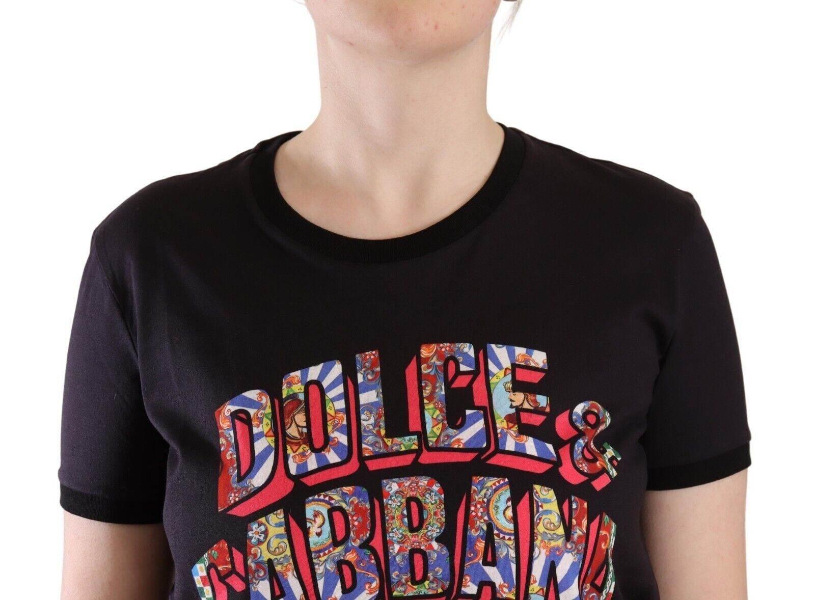 Dolce & Gabbana Black Logo Print Cotton Crew Neck Tee T-shirt - Hilstor
