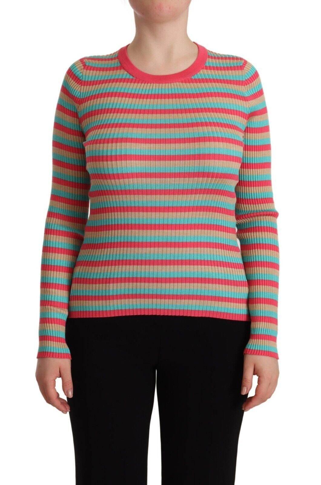 Dolce & Gabbana Elegant Striped Silk Crew Neck Pullover - Hilstor