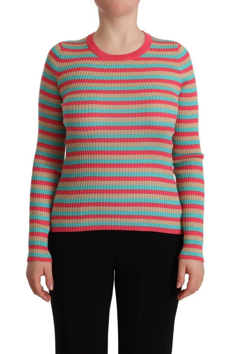 Dolce & Gabbana Elegant Striped Silk Crew Neck Pullover - Hilstor