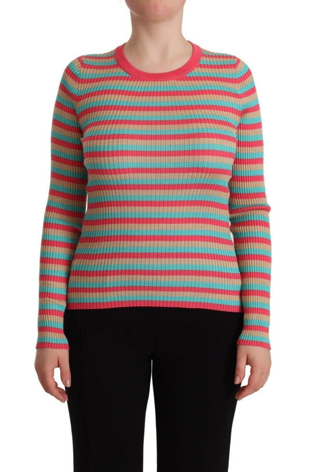 Dolce & Gabbana Elegant Striped Silk Crew Neck Pullover - Hilstor