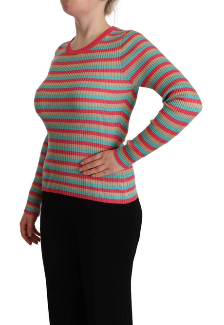 Dolce & Gabbana Elegant Striped Silk Crew Neck Pullover - Hilstor