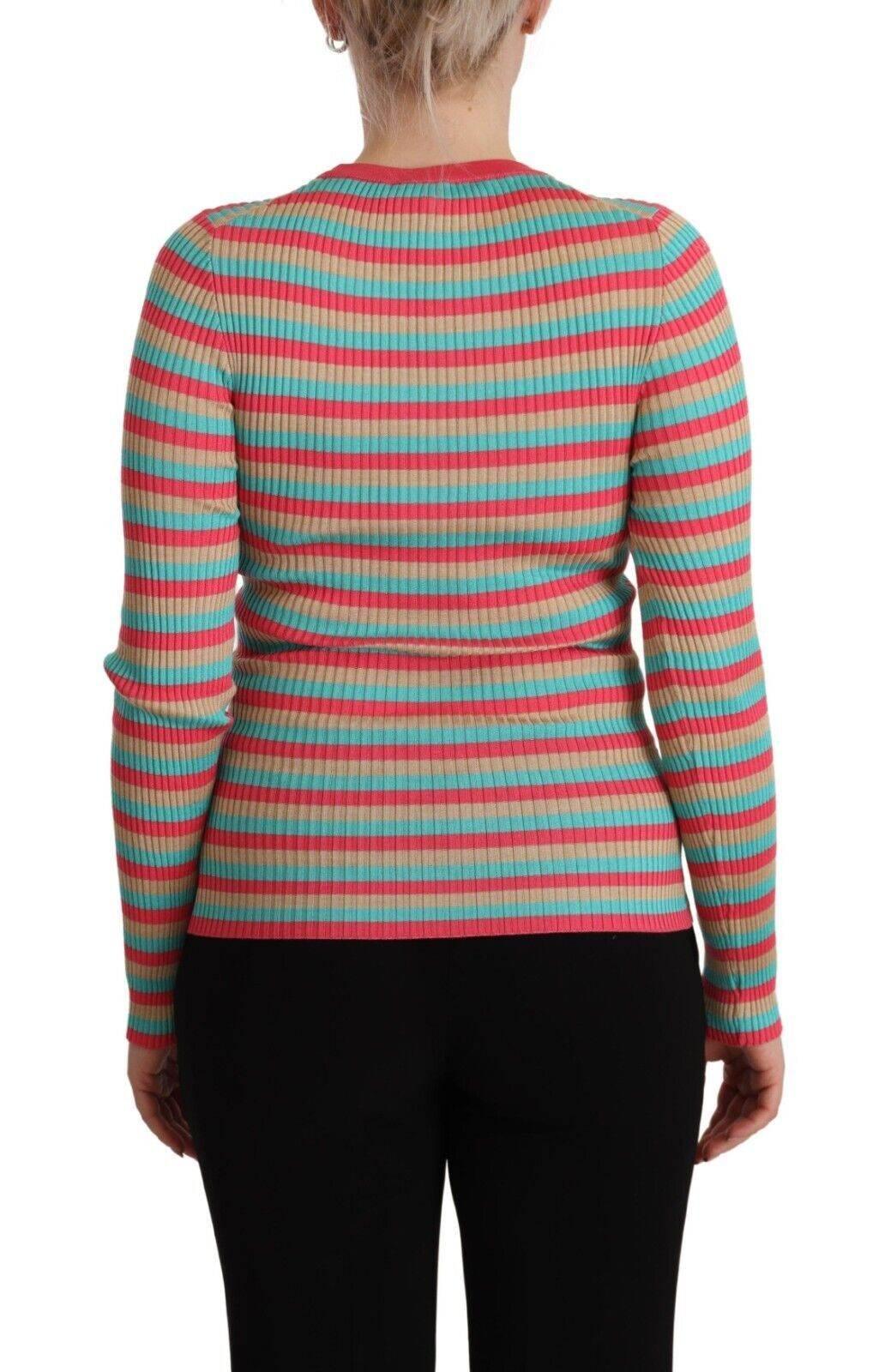 Dolce & Gabbana Elegant Striped Silk Crew Neck Pullover - Hilstor