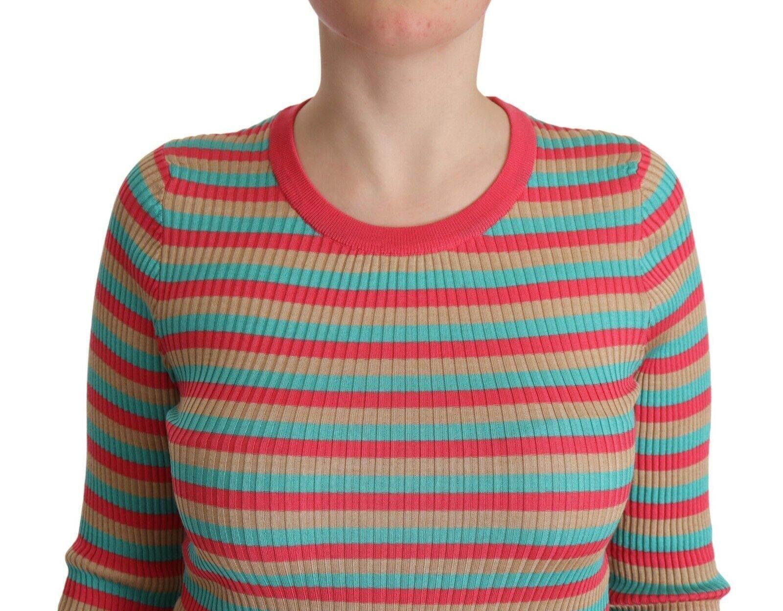 Dolce & Gabbana Elegant Striped Silk Crew Neck Pullover - Hilstor