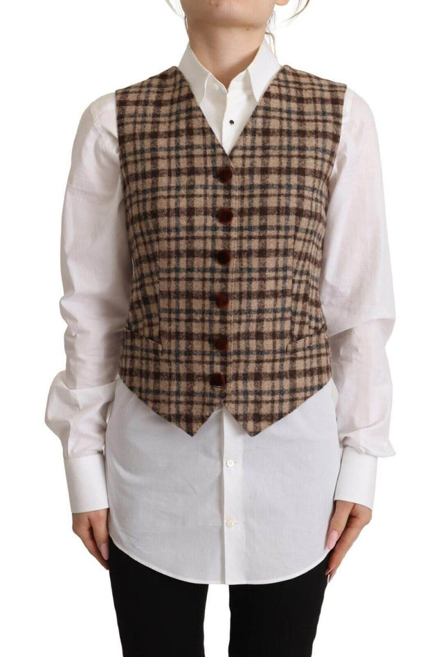 Dolce & Gabbana Elegant Checkered V-Neck Sleeveless Vest Top - Hilstor