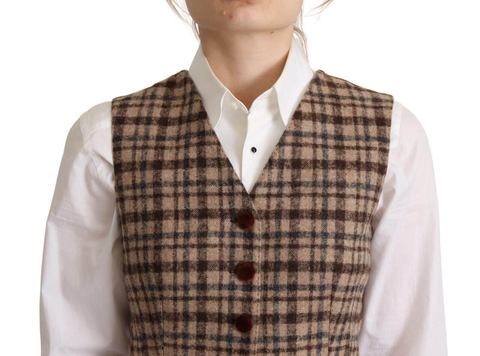 Dolce & Gabbana Elegant Checkered V-Neck Sleeveless Vest Top - Hilstor