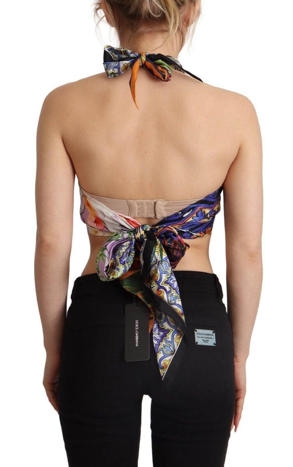 Dolce & Gabbana Sumptuous Silk Halter Cropped Top - Multicolor - Hilstor