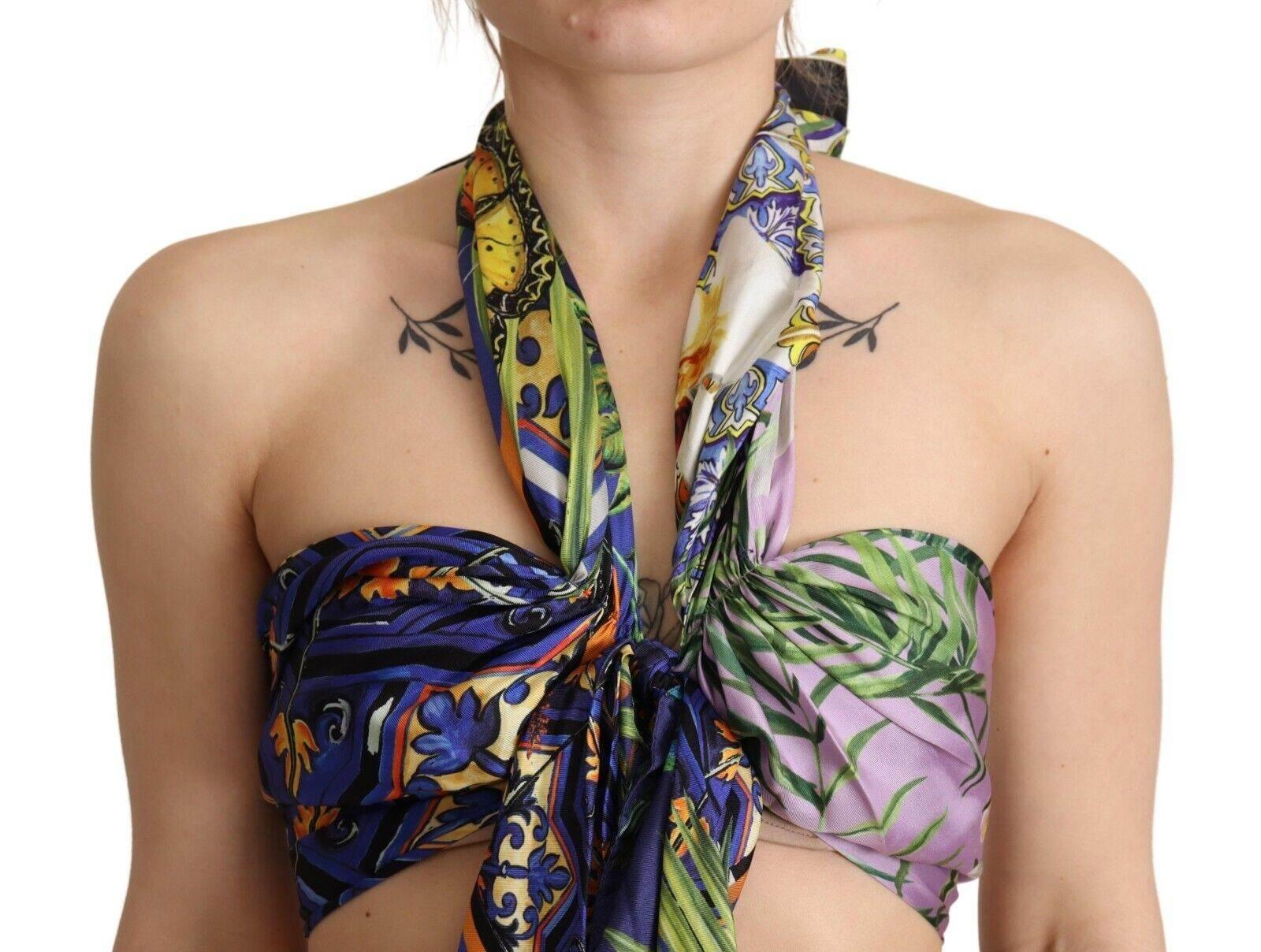 Dolce & Gabbana Sumptuous Silk Halter Cropped Top - Multicolor - Hilstor