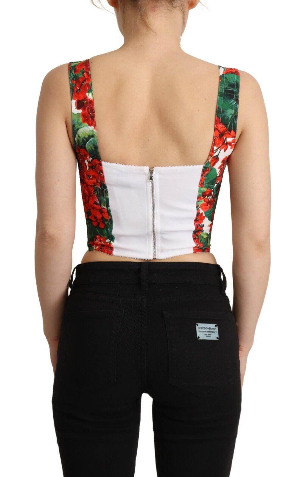 Dolce & Gabbana Elegant Red Cropped Top with Geranium Print - Hilstor