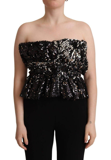 Aniye By Black Sequined Polyester Strapless Cocktail Blouse Top - Hilstor