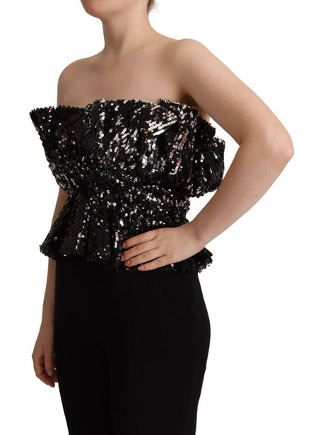 Aniye By Black Sequined Polyester Strapless Cocktail Blouse Top - Hilstor