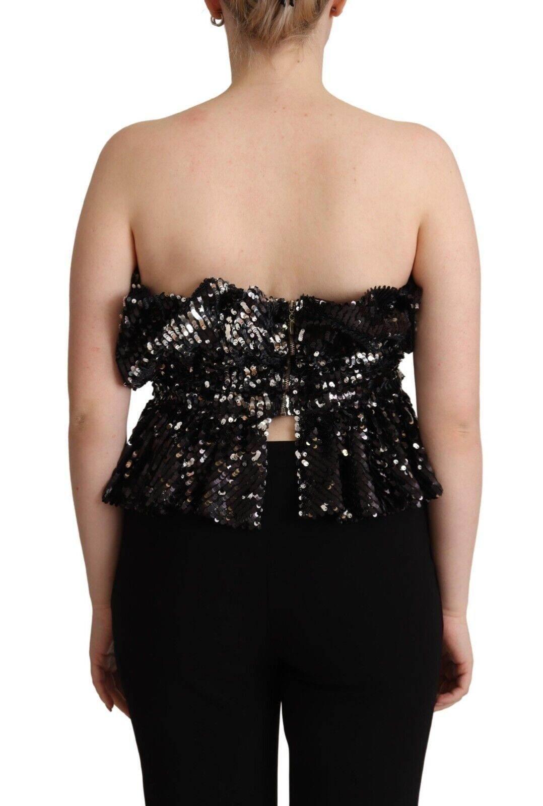 Aniye By Black Sequined Polyester Strapless Cocktail Blouse Top - Hilstor