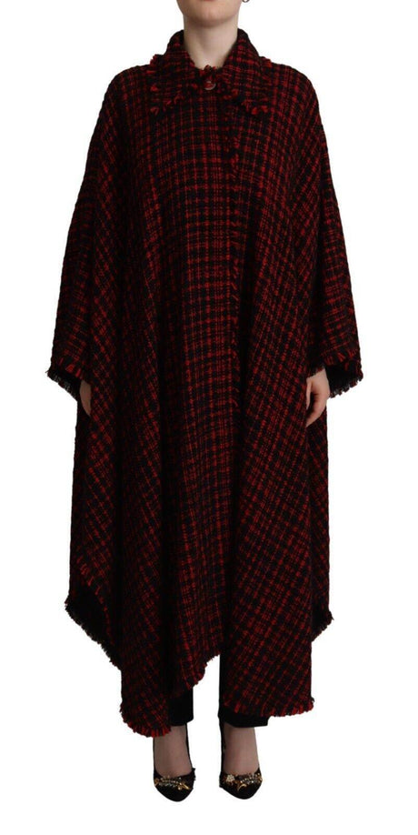 Dolce & Gabbana Black Red Cotton Checkered Over Coat Jacket - Hilstor