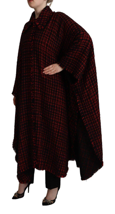 Dolce & Gabbana Black Red Cotton Checkered Over Coat Jacket - Hilstor