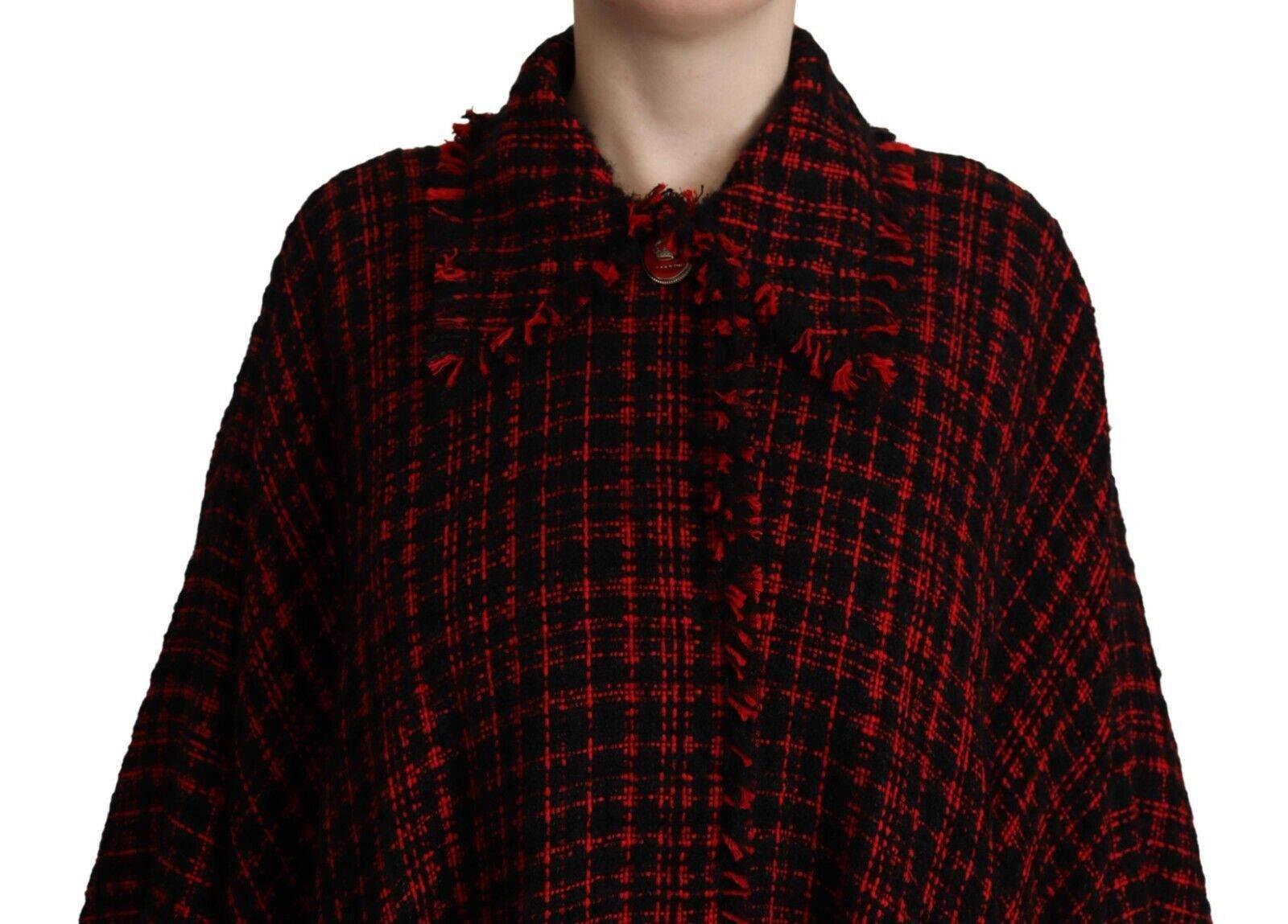 Dolce & Gabbana Black Red Cotton Checkered Over Coat Jacket - Hilstor