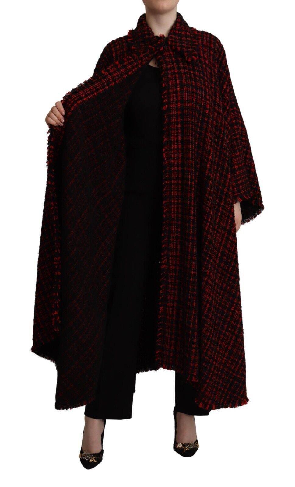Dolce & Gabbana Black Red Cotton Checkered Over Coat Jacket - Hilstor