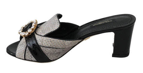 Dolce & Gabbana Black Gray Exotic Leather Crystals Sandals Shoes - Hilstor