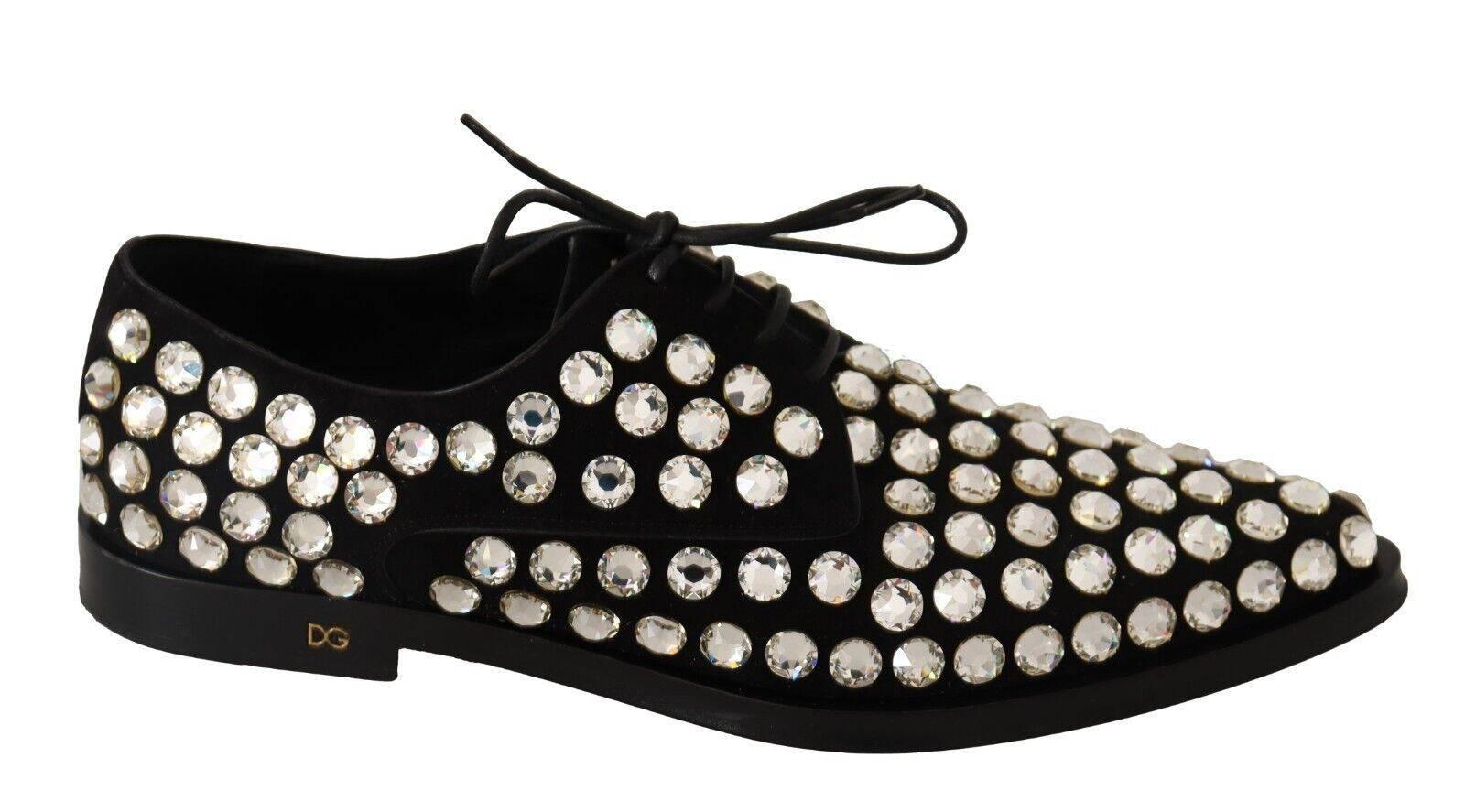 Dolce & Gabbana Elegant Crystal-Embellished Lace-Up Flats - Hilstor