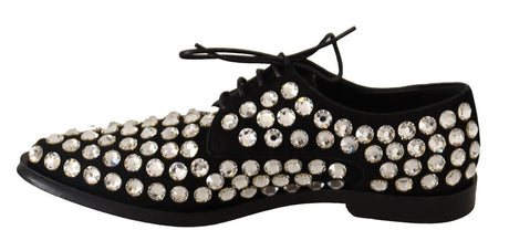 Dolce & Gabbana Elegant Crystal-Embellished Lace-Up Flats - Hilstor