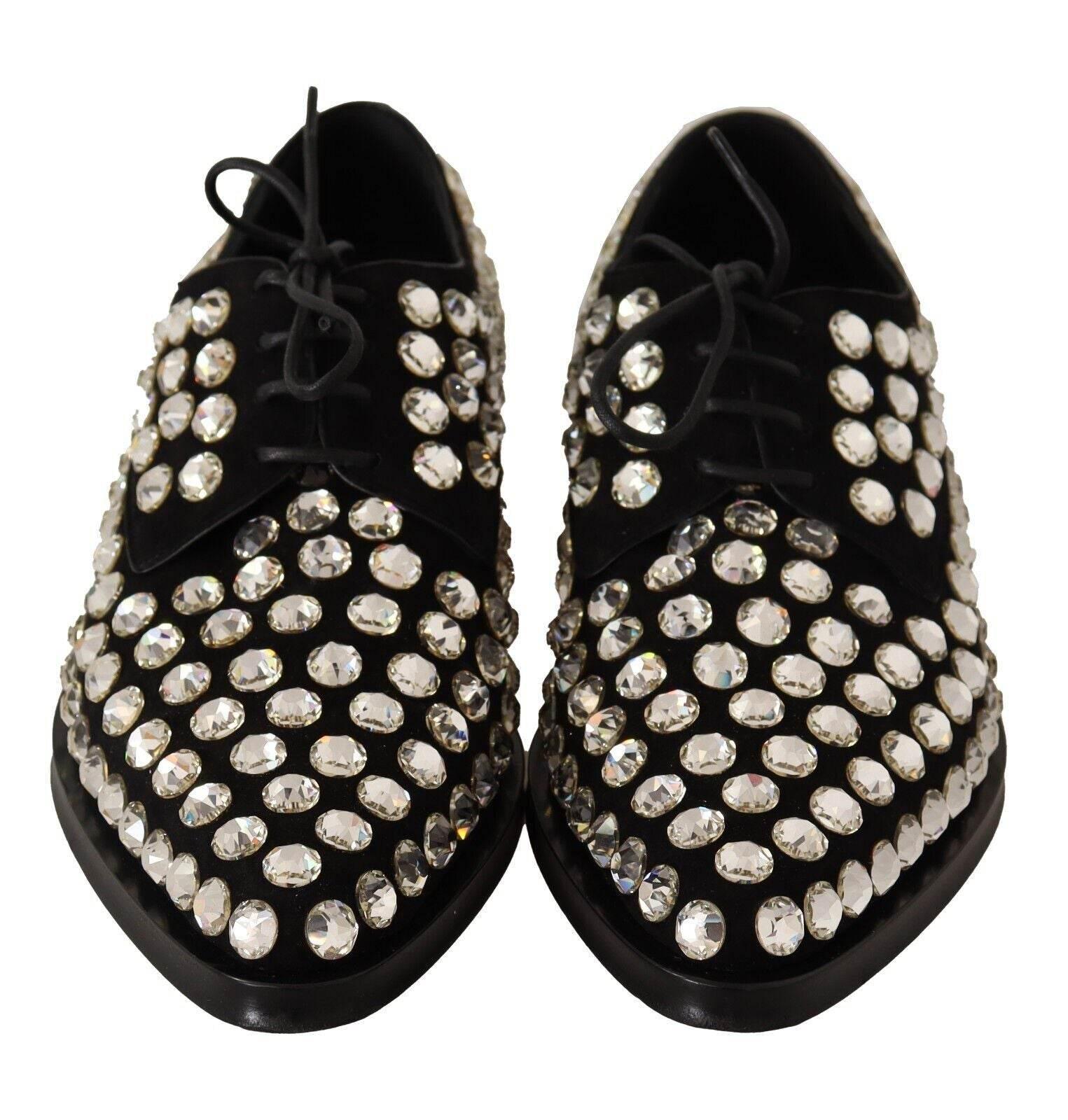 Dolce & Gabbana Elegant Crystal-Embellished Lace-Up Flats - Hilstor