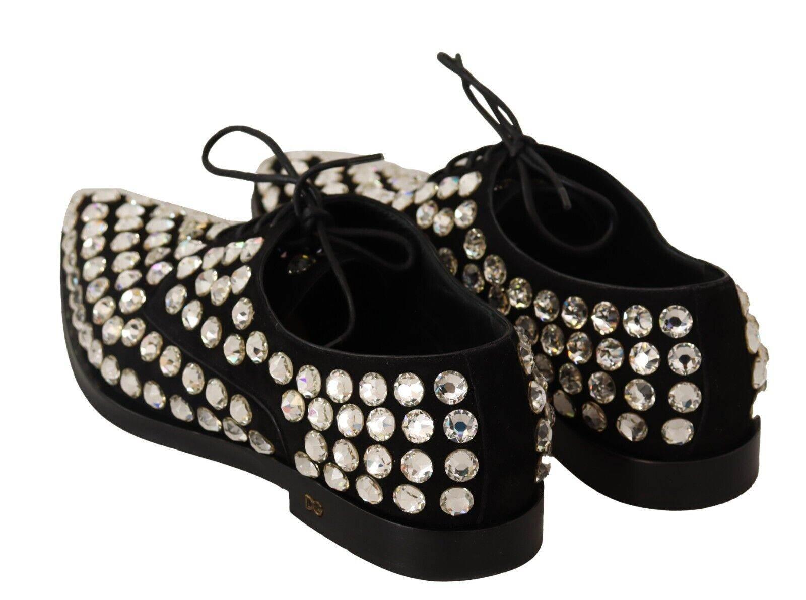 Dolce & Gabbana Elegant Crystal-Embellished Lace-Up Flats - Hilstor