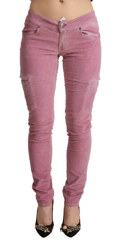 Acht Pink Cotton Low Waist Skinny Denim Cargo Jeans - Hilstor