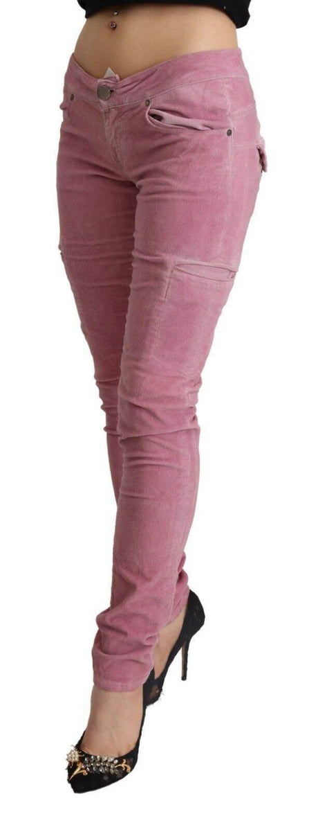 Acht Pink Cotton Low Waist Skinny Denim Cargo Jeans - Hilstor