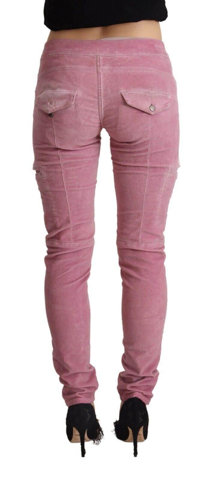 Acht Pink Cotton Low Waist Skinny Denim Cargo Jeans - Hilstor