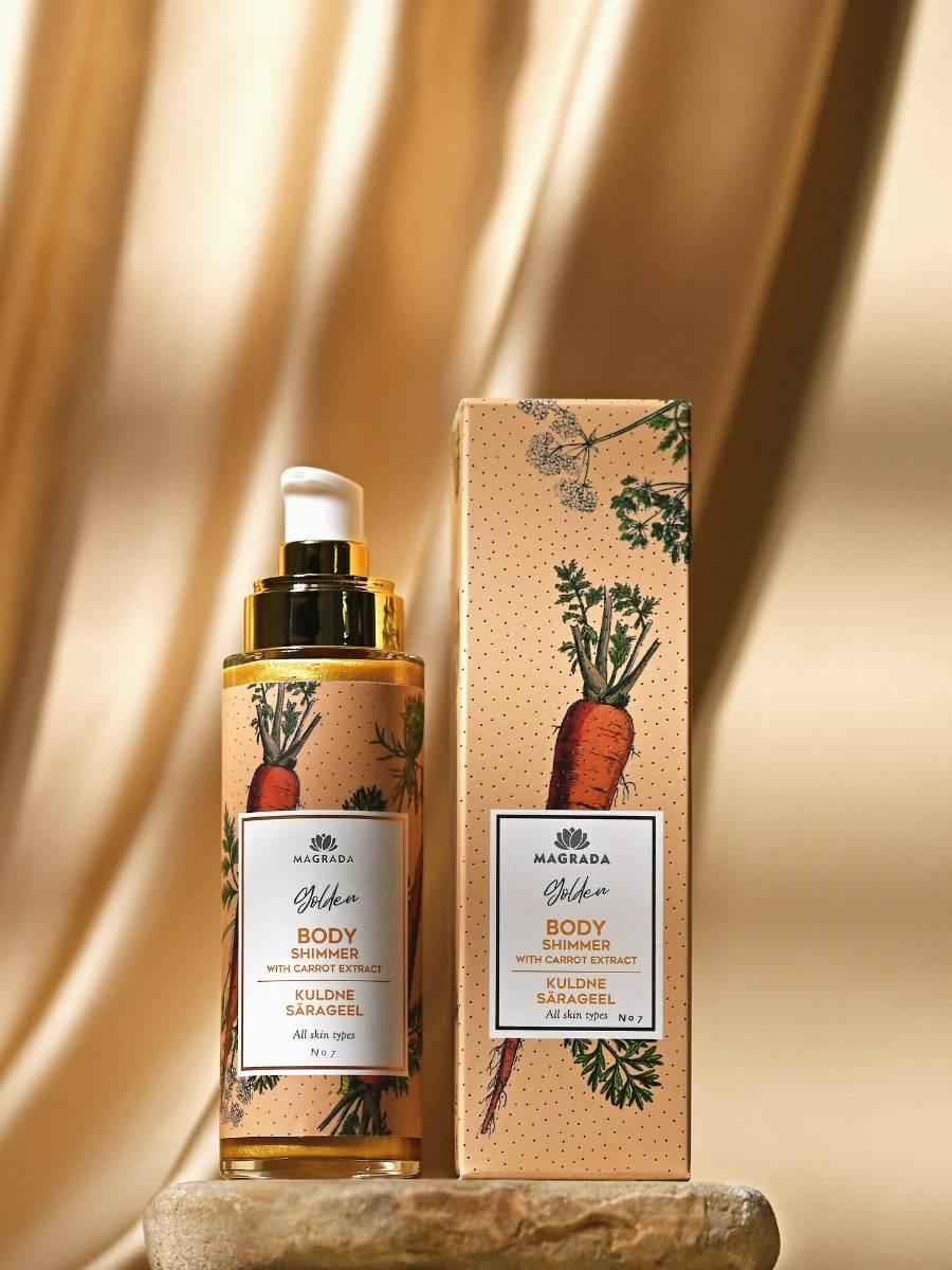 Golden Shimmer Gel med gulerodsekstrakt fra Magrada Organic Cosmetics - 100 ml, strålende hud på få sekunder | Nærende og hurtigabsorberende, fremstillet i Europa