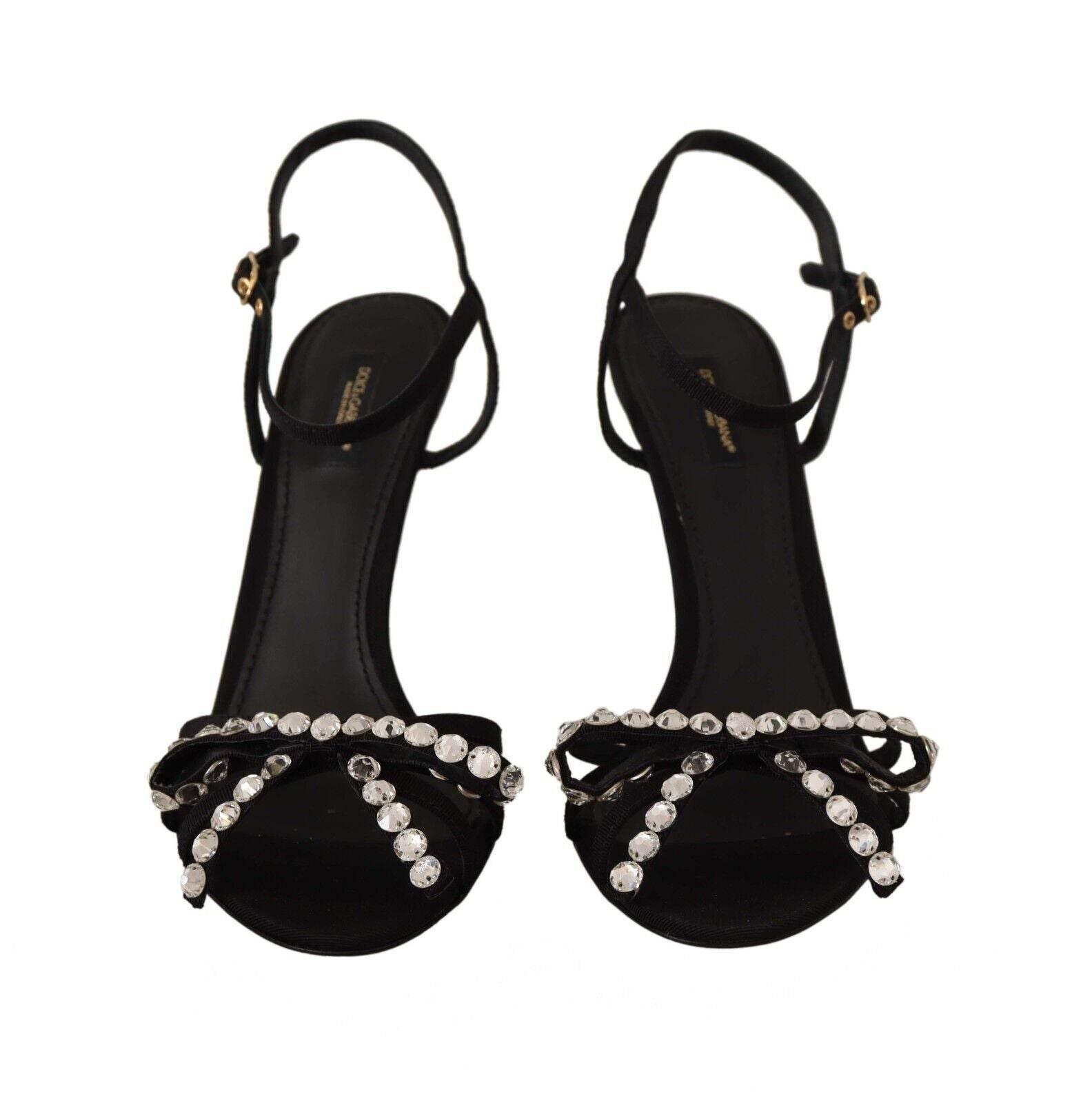 Dolce & Gabbana Black Crystals Ankle Strap Heels Sandals Shoes - Hilstor