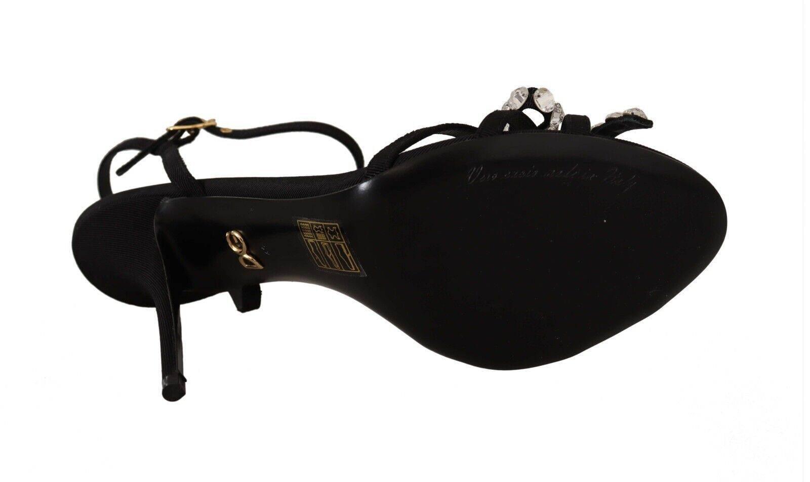 Dolce & Gabbana Black Crystals Ankle Strap Heels Sandals Shoes - Hilstor