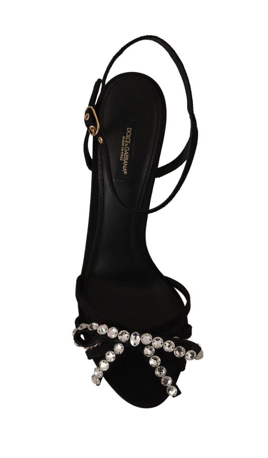 Dolce & Gabbana Black Crystals Ankle Strap Heels Sandals Shoes - Hilstor