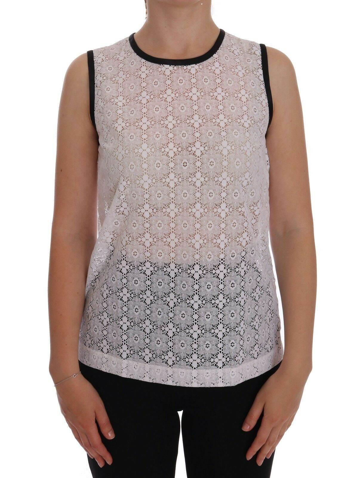Dolce & Gabbana White Lace Floral Nylon Tank T-shirt - Hilstor